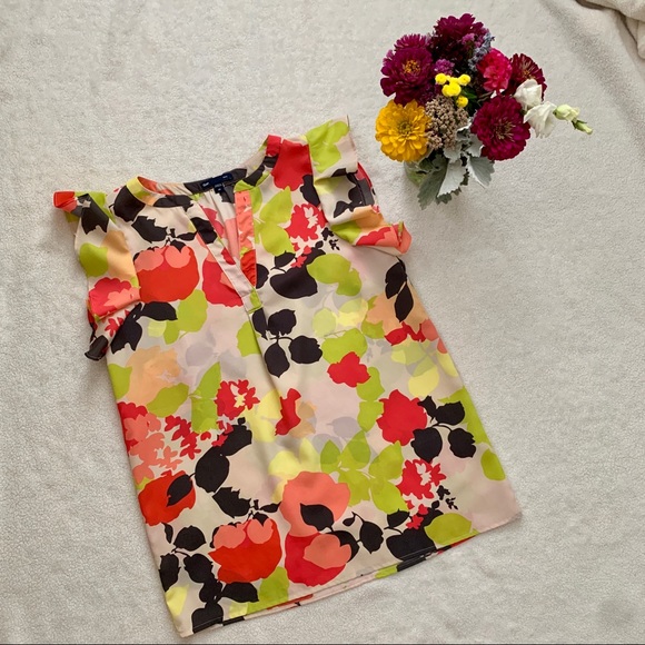 NWOT GAP Floral Ruffle Sleeve Blouse - Picture 3 of 4
